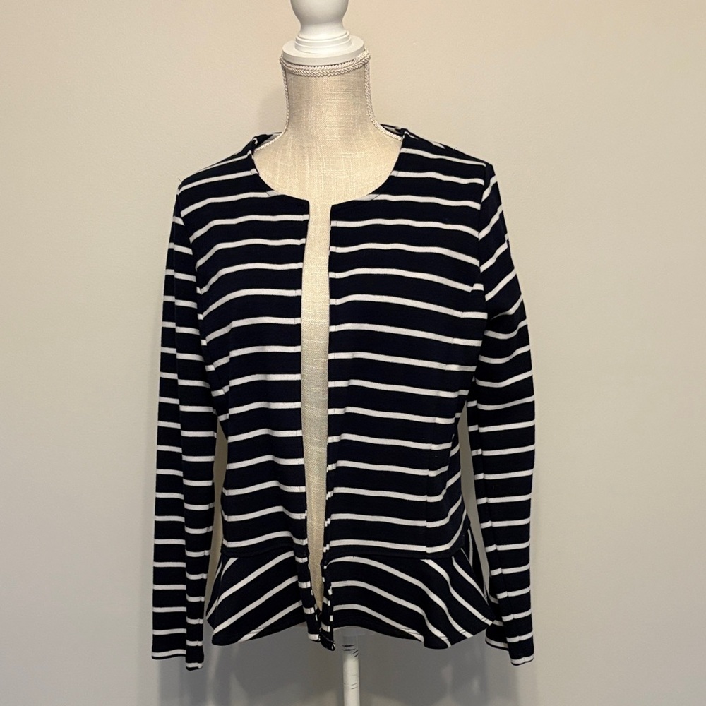 Navy and White Striped Open Jacket